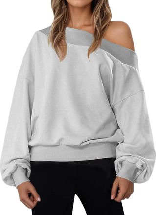 Generic Womens Off The Shoulder Sweatshirt Plain Long Sleeve Cropped Pullover Cozy Oversized Sweatshirts Fashion Sexy Tunic Tops Going Out Loose Casual Sweate