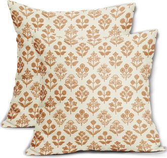OEM Fundas De Almohada Estampadas De 18x18 Pulgadas En Color Naranja Quemado, Fundas De Coj&iacute;n De Estilo Bohemio Campestre Con Estampado Floral Vintage, Ad