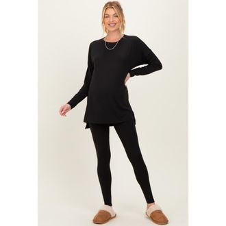 Pinkblush Brushed Knit Oversized Top and Legging Set in Black at Nordstrom, Size X-Large