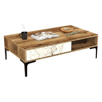 Dmora Mesa De Caf&eacute; Diadem, Mesa De Centro Baja, Revistero Para Sof&aacute;, Estante De La Sala De Estar, 105x60h33 Cm, Nogal Y Blanco, Con Embalaje Reforzado - Dmo