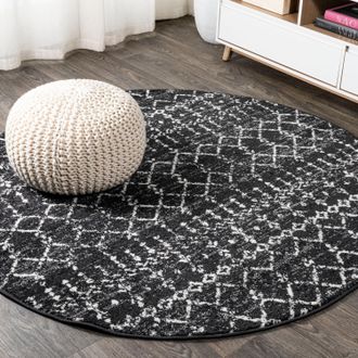 Jonathan Y Designs Moroccan HYPE Boho Vintage Diamond Black/Ivory 8 Round Area Rug