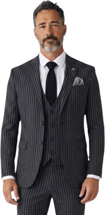 TruClothing Mens Black Pinstripe 3 Piece Formal Tailored Fit Suit - IM45
