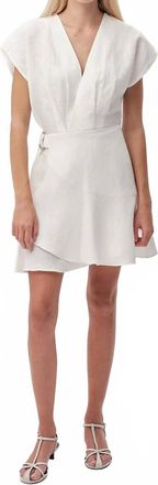 Exquise Callanne V Neck Cap Sleeve Linen Dress In Ecru