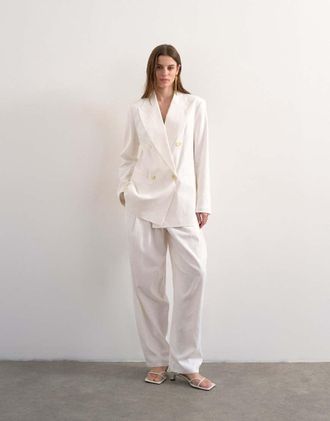Topshop Pantaloni bianchi in lino con gamba cilindrica-Bianco
