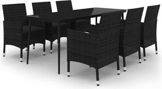 vidaXL Set Comedor De Jard&iacute;n 7 Pzas Y Cojines Rat&aacute;n Sint&eacute;tico Y Vidrio Vidaxl