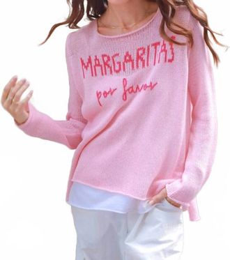 Wooden Ships Margaritas Por Favor Crewneck Sweater In Blush/rose Tropical