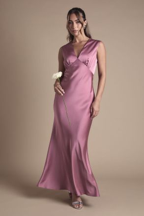 Oasis Womens Satin Open Back Detail Maxi Bridesmaid Dress - Rose - Size 16 UK