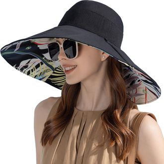 Feoya Women Reversible Sun Hat Wide Brim Outdoor UV Protection Summer Foldable Hat Packable Sun Hat for Women Beach Travel Gardening Sun Hat Large Brim Sun 