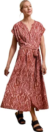 Celtic & Co. Tie Waist Relaxed V-Neck Midi Dress in Pink Wavy Animal at Nordstrom, Size 10