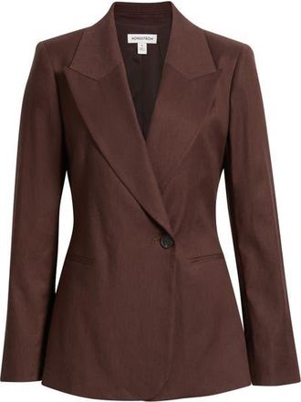 Nordstrom Double-Breasted Linen Blend Blazer in Brown Roast at Nordstrom, Size Xx-Large