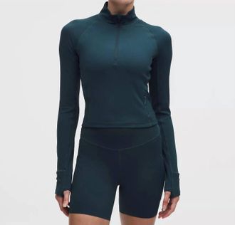 lululemon Its Rulu Ribbed Cropped Half Zip Sweatshirt In Indochino Blue