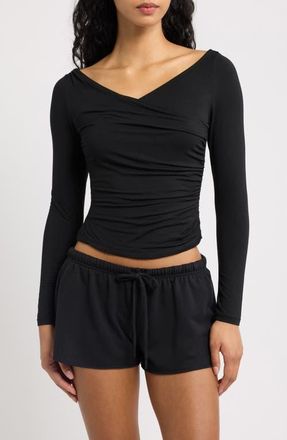 Free People Thats a Faux Wrap Ruched Crop Top in Black at Nordstrom, Size X-Small