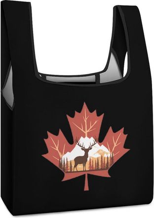Generic Canadian Maple Happy Canada Day Reusable Shopping Bags Lightweight Foldable Grocery Bag Polyester Washable Tote Bag