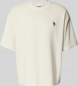 Review T-Shirt mit geripptem Rundhalsausschnitt in Ecru, Gr&ouml;&szlig;e XS