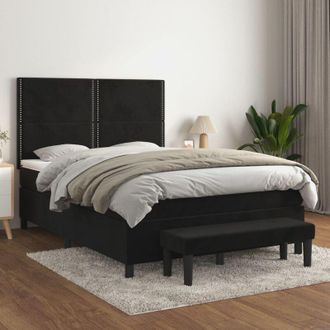 vidaXL Cama Box Spring Con Colch&oacute;n Terciopelo Negro 140x190 Cm Vidaxl
