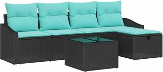 vidaXL Juego De Sof&aacute; 6 Uds. Negro Rat&aacute;n Sint&eacute;tico Vidaxl
