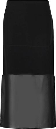 Sportmax Zwarte Sheath Rok Katoen Voile Hoge Taille - Dames - Midirokken - Zwart - S - Katoen - Rokken