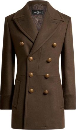 Etro Lange Double-Breasted Jas van Wolmix - Dames - Mantel - Bruin - 2XS - Wol - Jassen