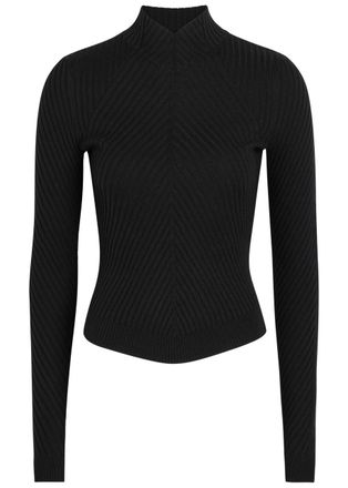 Victoria Beckham Georgia Ribbed Merino Wool Jumper - Black - S (UK8-10 / S)
