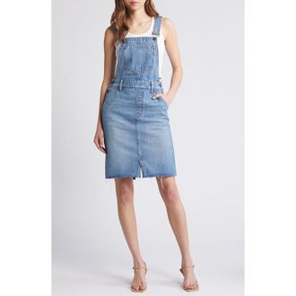 Hidden Jeans Midi Denim Overall Dress in Medium Wash at Nordstrom, Size Large