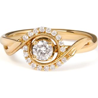 House of Brilliance 14K Yellow Gold 1/3 Cttw Diamond Solitaire and Halo Swirl Engagement Ring at Nordstrom