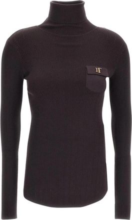 Elisabetta Franchi Ribbed Turtleneck - Dames - Coltruien - Bruin - S - Truien & Vesten