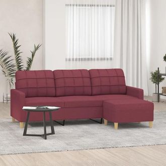 vidaXL Vidaxl - Divano a 3 Posti con Poggiapiedi Rosso Vino 180 cm in Tessuto