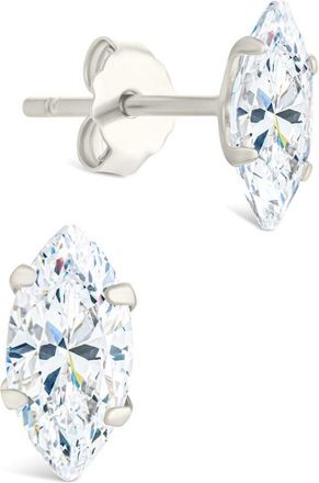 Sterling Forever Silver Cz Marquise Cut Prong Set Stud Earrings