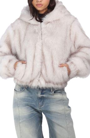 Stoosh Frosted Faux Fur Hoodie in Off White/Brown at Nordstrom Rack, Size Large
