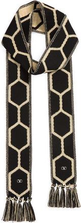 Valentino Garavani Antibes Jacquard carf with Fringe in Black/Beige at Nordstrom