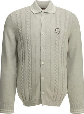 Brunello Cucinelli Cardigan con Bottoni in Maglia a Treccia e Collo Polo - - Knitwear - Uomo - Grigio - L