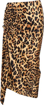 Paco Rabanne Midi Leopard Print Ruched Skirt in Brown Viscose