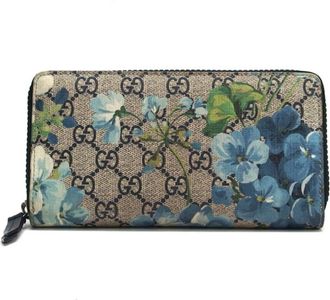 Gucci Beige Blue Navy Coated Canvas Long Wallet (Bi-Fold) (Pre-Owned)