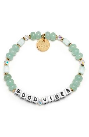 Little Words Project Good Vibes Beaded Stretch Bracelet in White at Nordstrom, Size Small