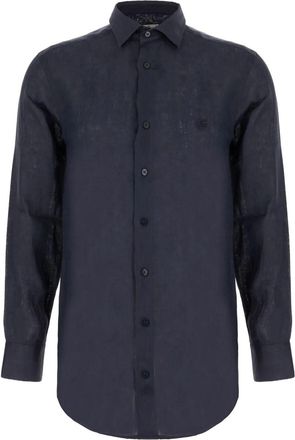 Etro Camicia In Lino Con Pegaso Ricamato-Uomo