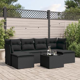 vidaXL Vidaxl - Set De Comedor De Jard&iacute;n 7 Pzas Y Cojines Rat&aacute;n Sint&eacute;tico Negro