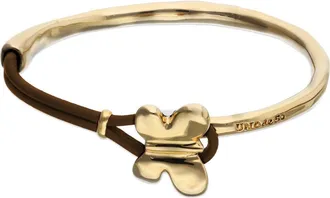UNOde50 Leather Bracelet with Gold-Tone Butterfly in Brown at Nordstrom, Size Medium