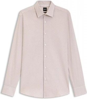 HUGO BOSS Hank Kent Slim-Fit Shirt - Heren - Zakelijke Overhemden - Beige - M - Katoen - Overhemden