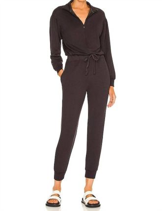 Monrow Supersoft Fleece Jumpsuit In Black