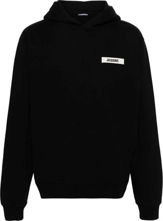 Jacquemus Hoodies, male, Black, Size: L Luxury Cotton Hoodie with Logo Patch