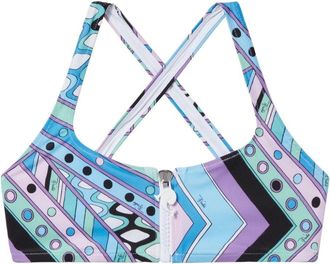Pucci Vivara-print zip-up bikini top - women - Lycra - M - Blue