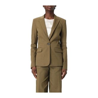 Pinko Pinko, Jassen, Dames, Groen, S, Leer, Tailored Linen Blazer