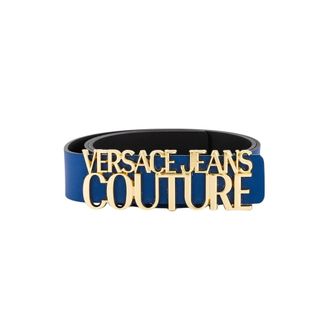 Versace Jeans Couture Leren riem met logoplaat - Dames - Accessoires - Blauw - Maat: 100 CM Leer