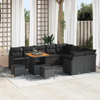 vidaXL Vidaxl Conjunto De Sof&aacute; De Jard&iacute;n 12 Uds. 11-n&uacute;mero De Plazas Negro