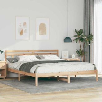 vidaXL Estructura De Cama Con Cabecera Marr&oacute;n Madera De Pino Vidaxl