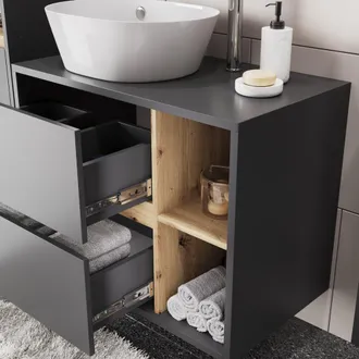 Vicco Mobiletto Per Lavabo Viola, Grigio/artisan, 80 X 60 Cm Con 2 Cassetti, Vicco