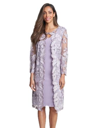 Gina Bacconi Womens Embroidered Lace Mock Jacket with Jersey Dress Cocktail, Orchid Mist, UK 11.5