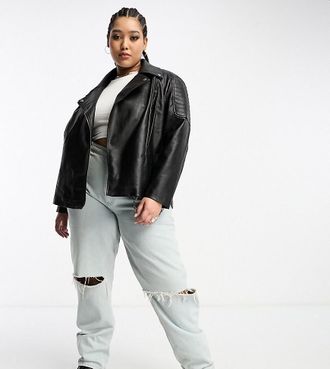 Noisy May zip up PU jacket in black