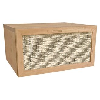 NATYAL Mesita de noche suspendida de madera tonos claros caj&oacute;n de rafia 40cm