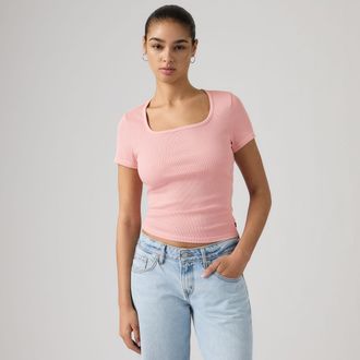 Levi's Essential Square Neck Tee - Womens - XS - Pink / Coral Blush Garment Dye